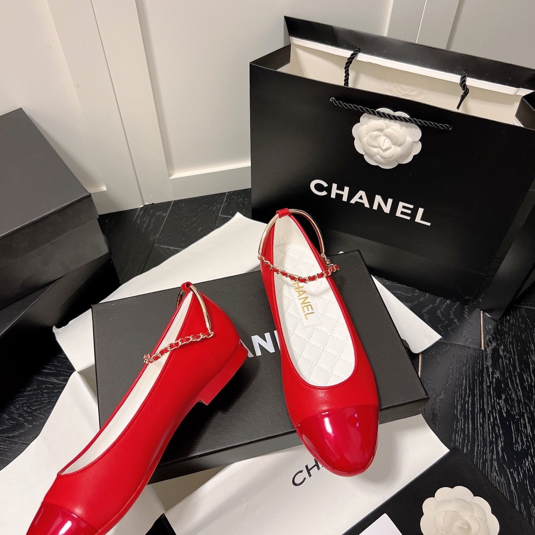 Ch**el Interlocking Cc Logo Ballet Flats Red