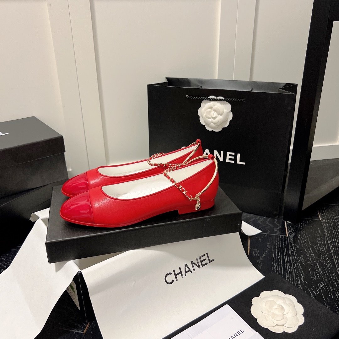 Ch**el Interlocking Cc Logo Ballet Flats Red