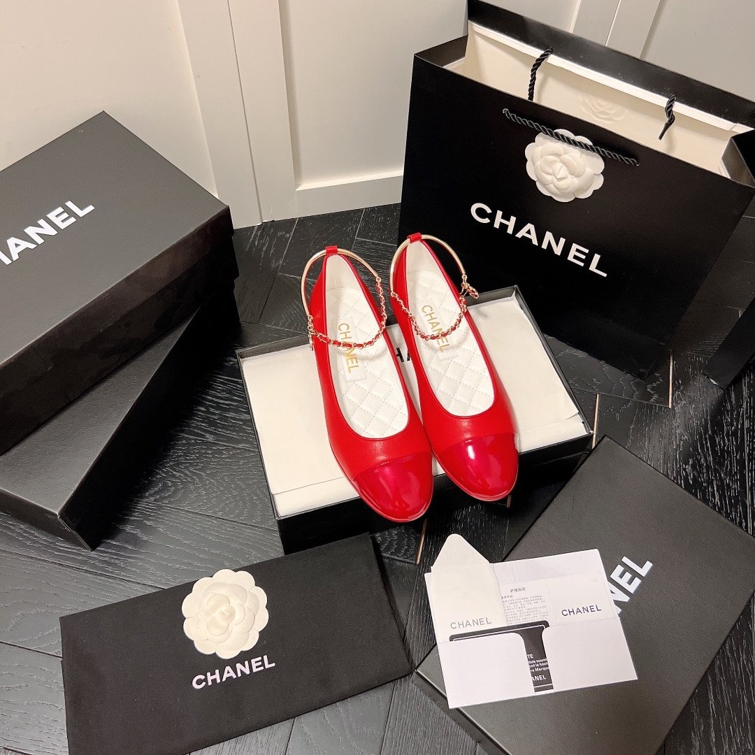 Ch**el Interlocking Cc Logo Ballet Flats Red