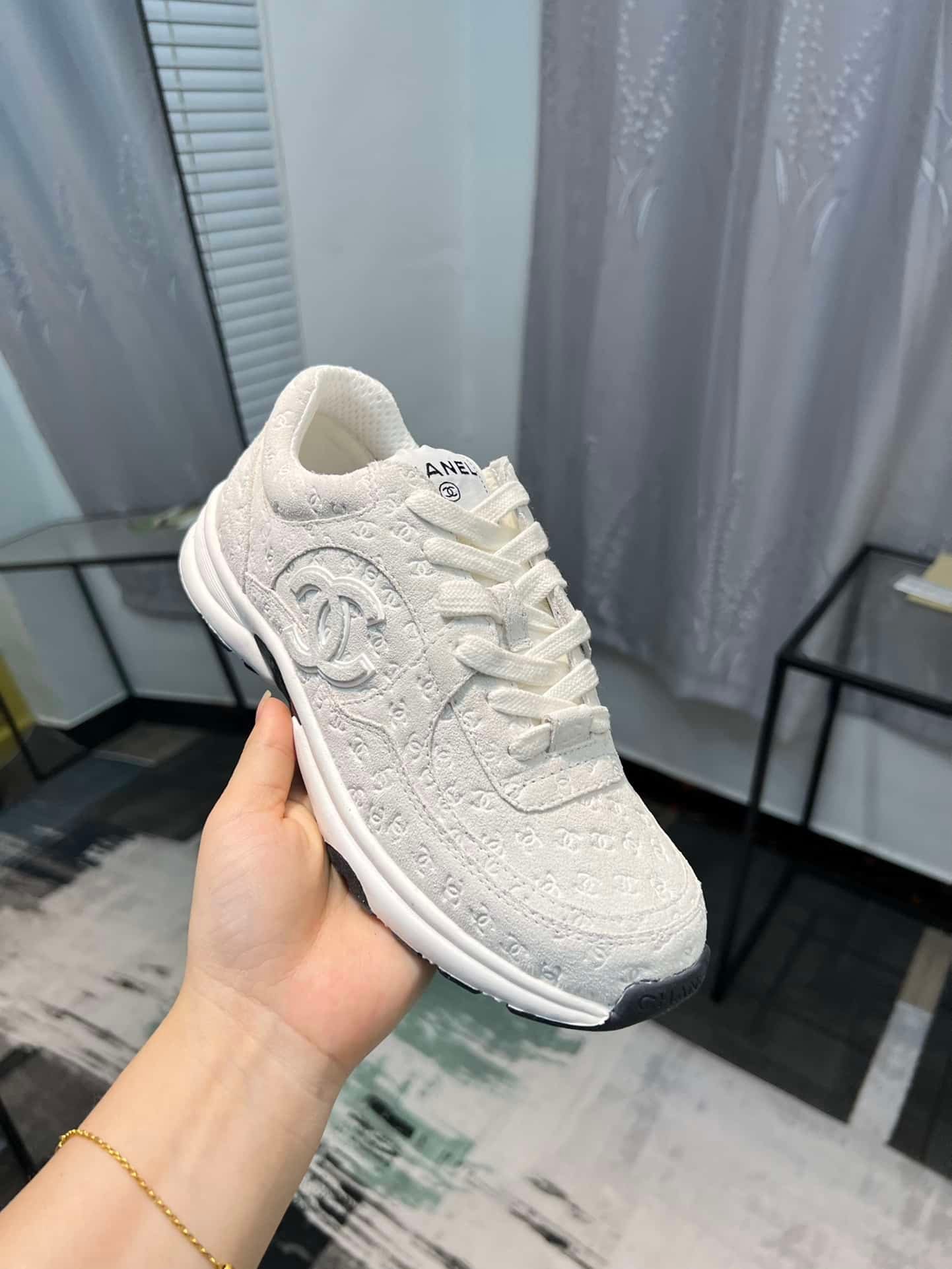 Ch**el Cc Embossed Logo Suede White