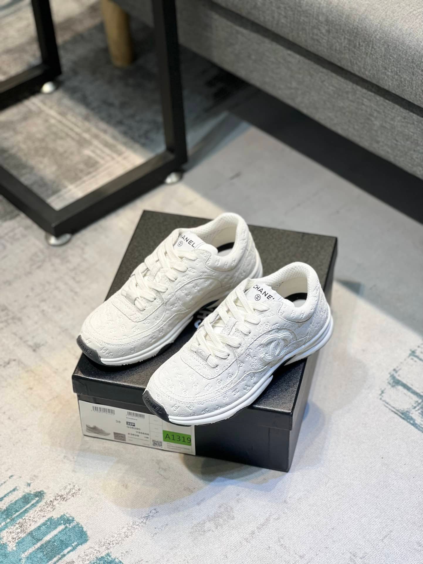 Ch**el Cc Embossed Logo Suede White