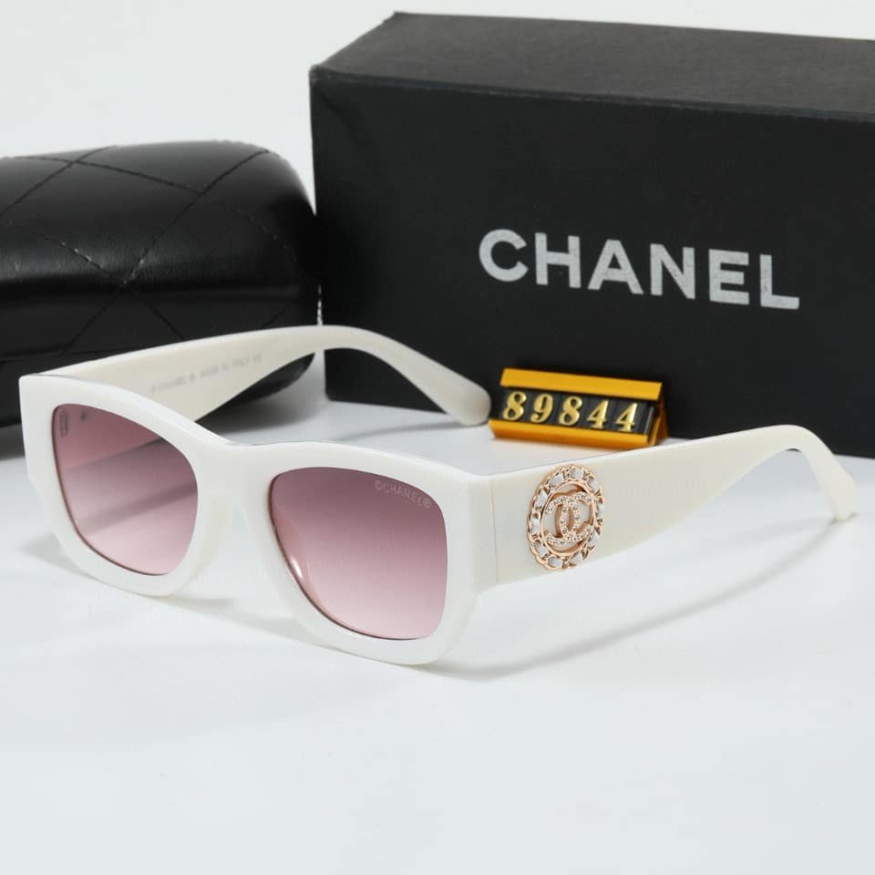 Ch**el Cc Logo Square Sunglasses White In Pink