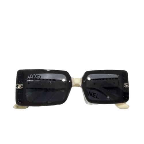 Ch**el Rectangle Shiny Design Sunglasses Black White