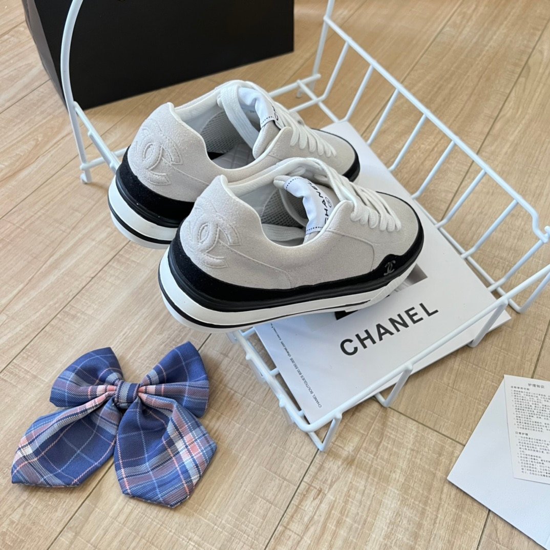Ch**el Suede Leather Runners White