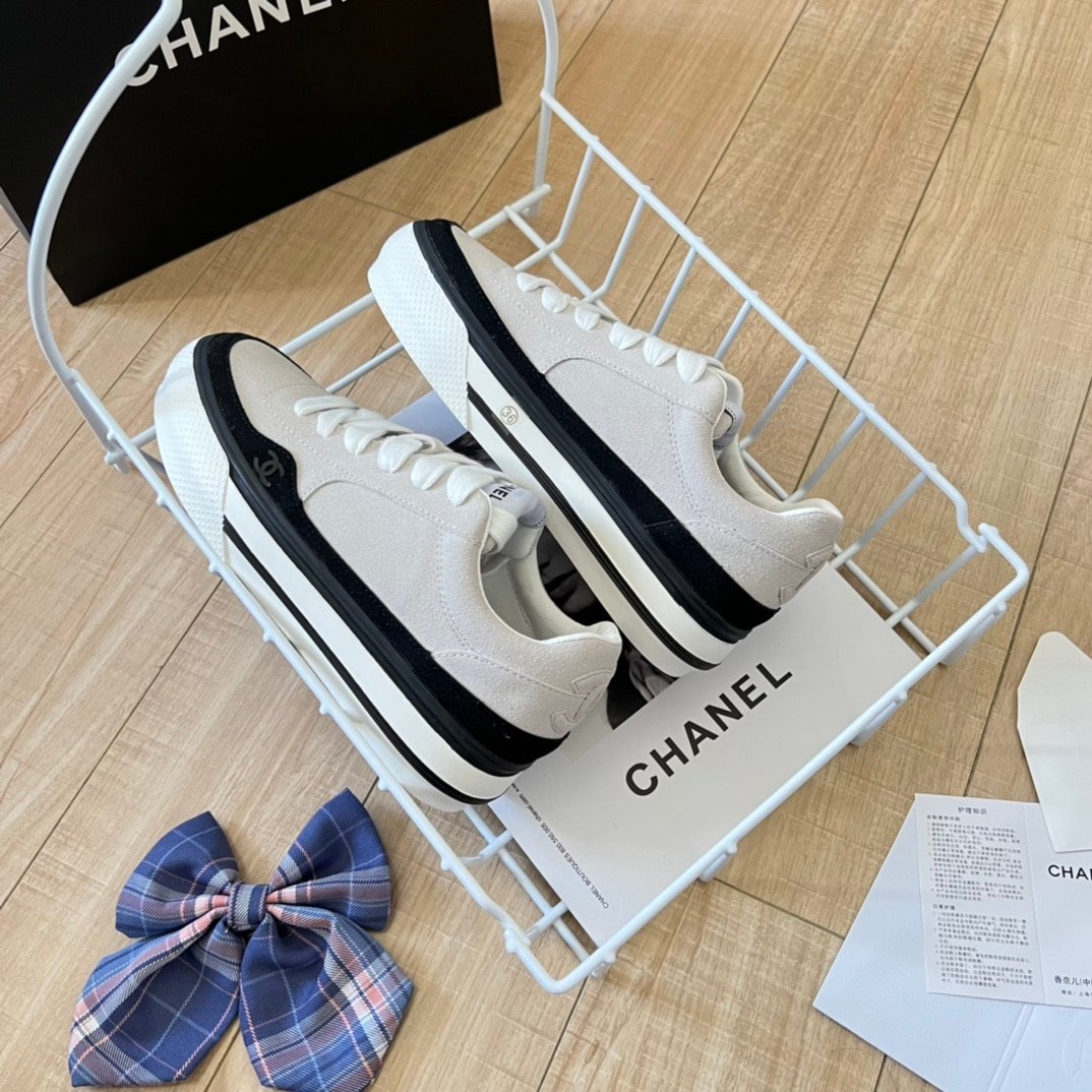 Ch**el Suede Leather Runners White