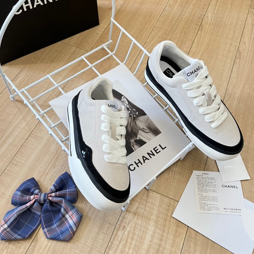 Ch**el Suede Leather Runners White
