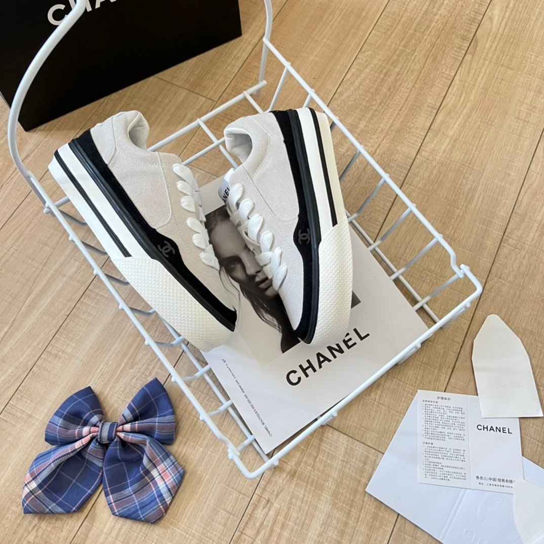 Ch**el Suede Leather Runners White