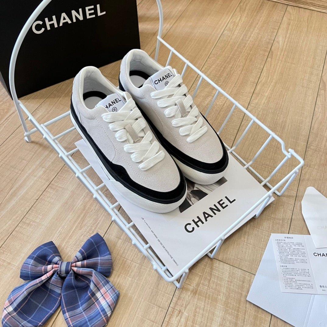 Ch**el Suede Leather Runners White