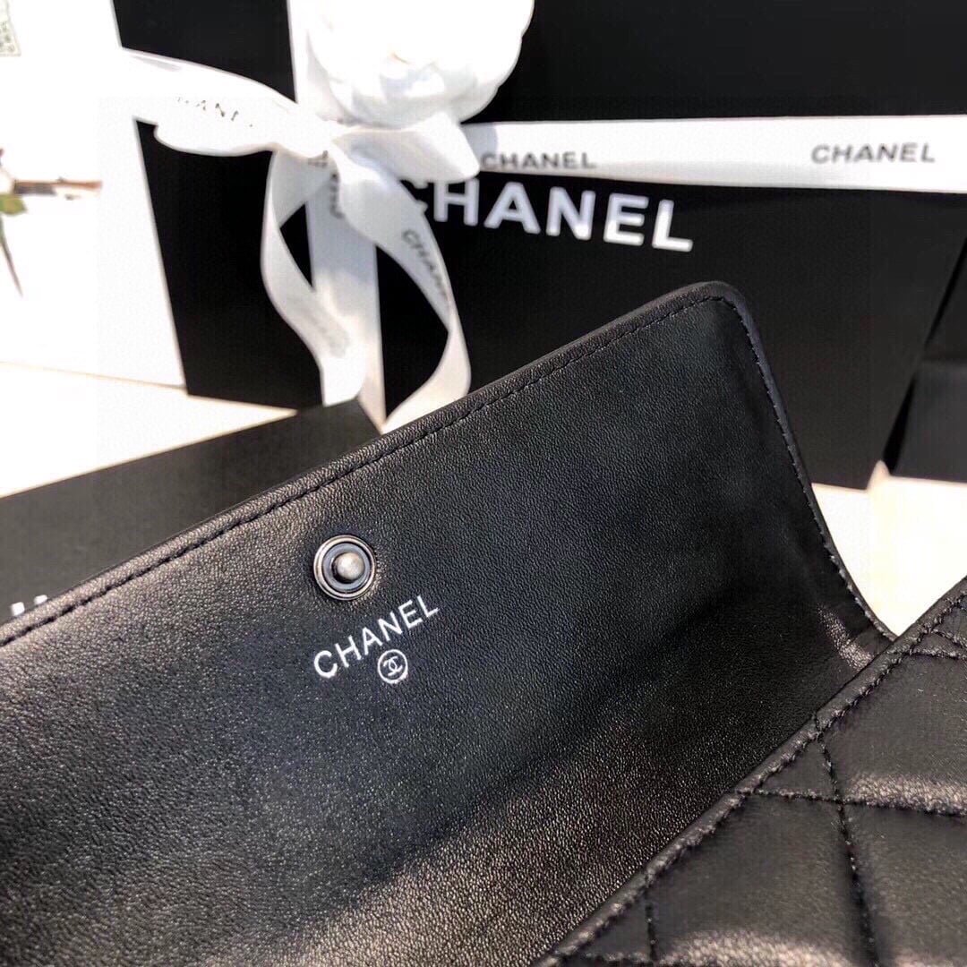 Ch**el Boy Flap Long Wallet Ruthentium Hardware Black 19Cm
