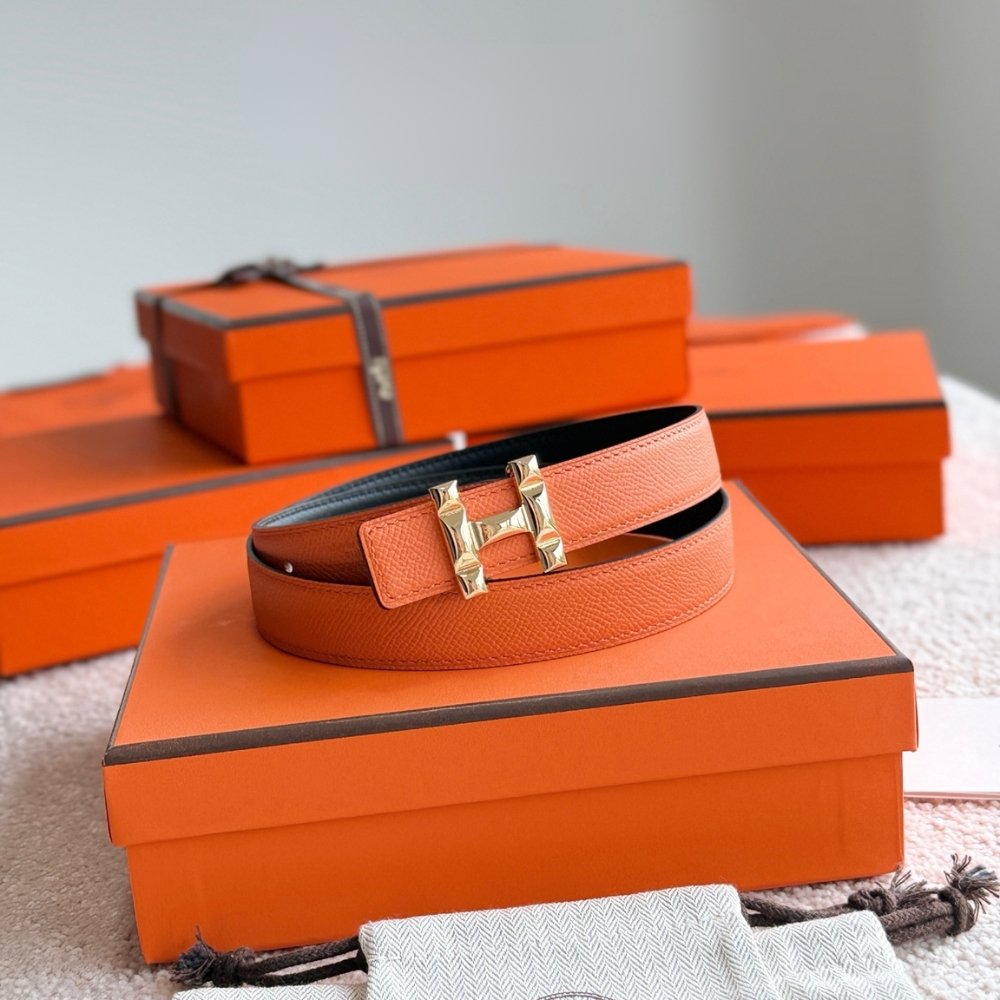 H**me5 H Infini Belt Buckle And Reversible Leather Strap 24Mm Gold Orange H011744Ud26