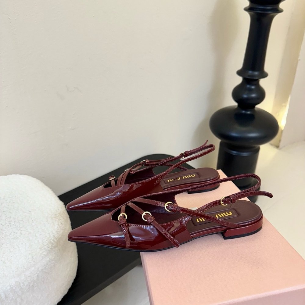M1um1u Leather Slingback Ballerinas With Buckles Red 5F476E 069 F0D27 F 010