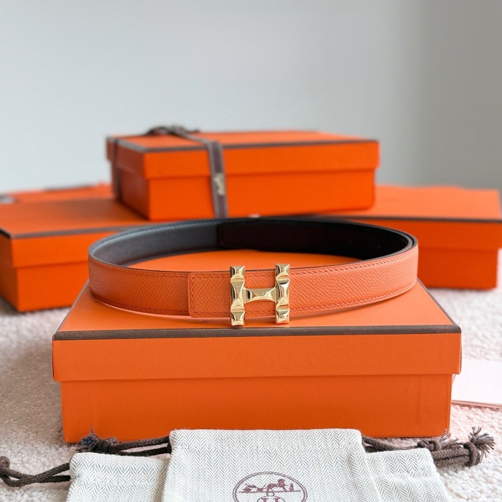 H**me5 H Infini Belt Buckle And Reversible Leather Strap 24Mm Gold Orange H011744Ud26