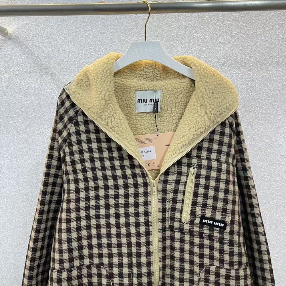 M1um1u Fleece Lined Checked Blouson Jacket Dark Brown Ml1358 18Aa F049P S Ooo