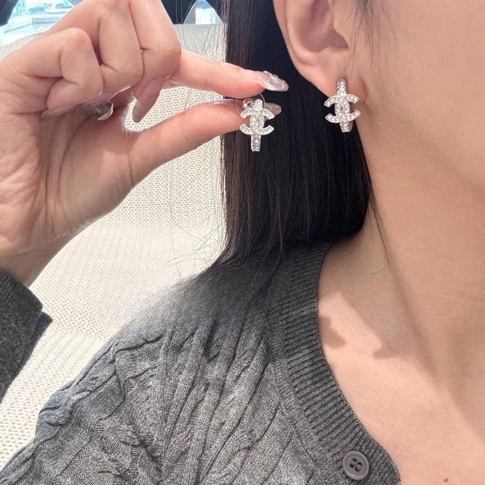 Ch**el Cc Mark Hoop Earrings In Silver Abf729 B20574 U0939