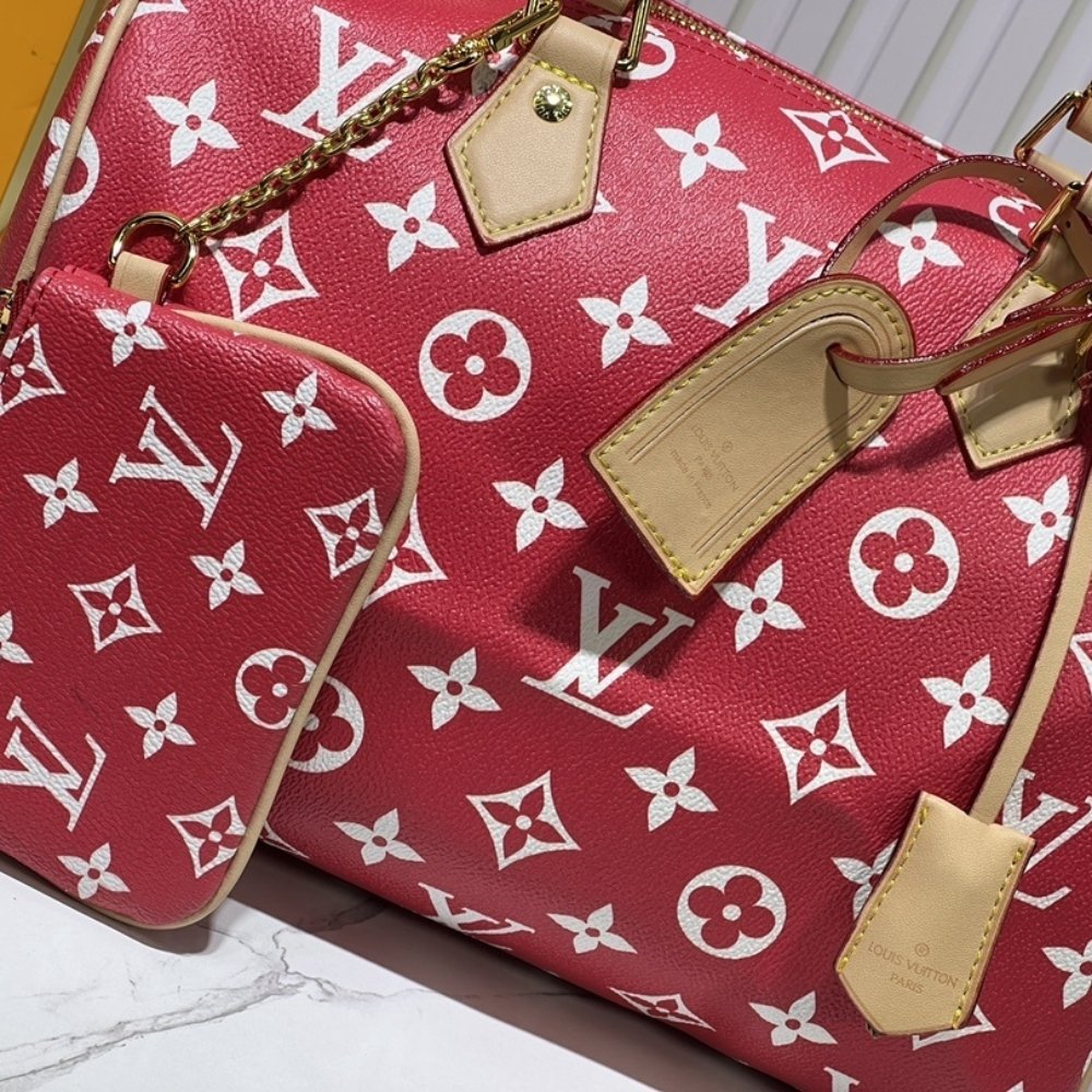 L0vis Vvtt0n Speedy P9 Bandoulière 30 Autruche Red 30Cm M14067
