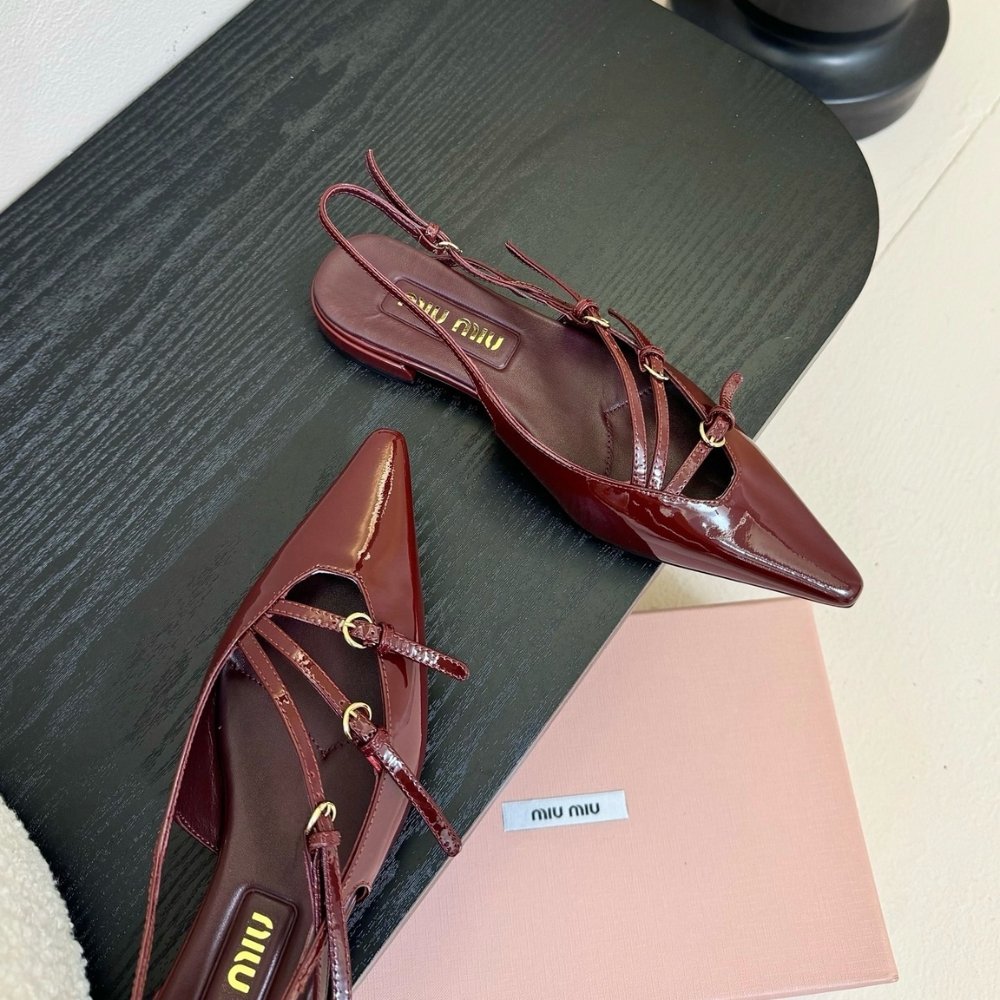 M1um1u Leather Slingback Ballerinas With Buckles Red 5F476E 069 F0D27 F 010