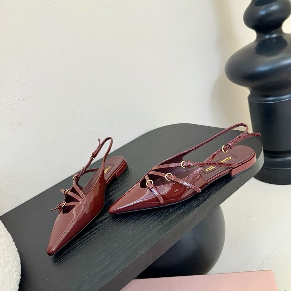 M1um1u Leather Slingback Ballerinas With Buckles Red 5F476E 069 F0D27 F 010
