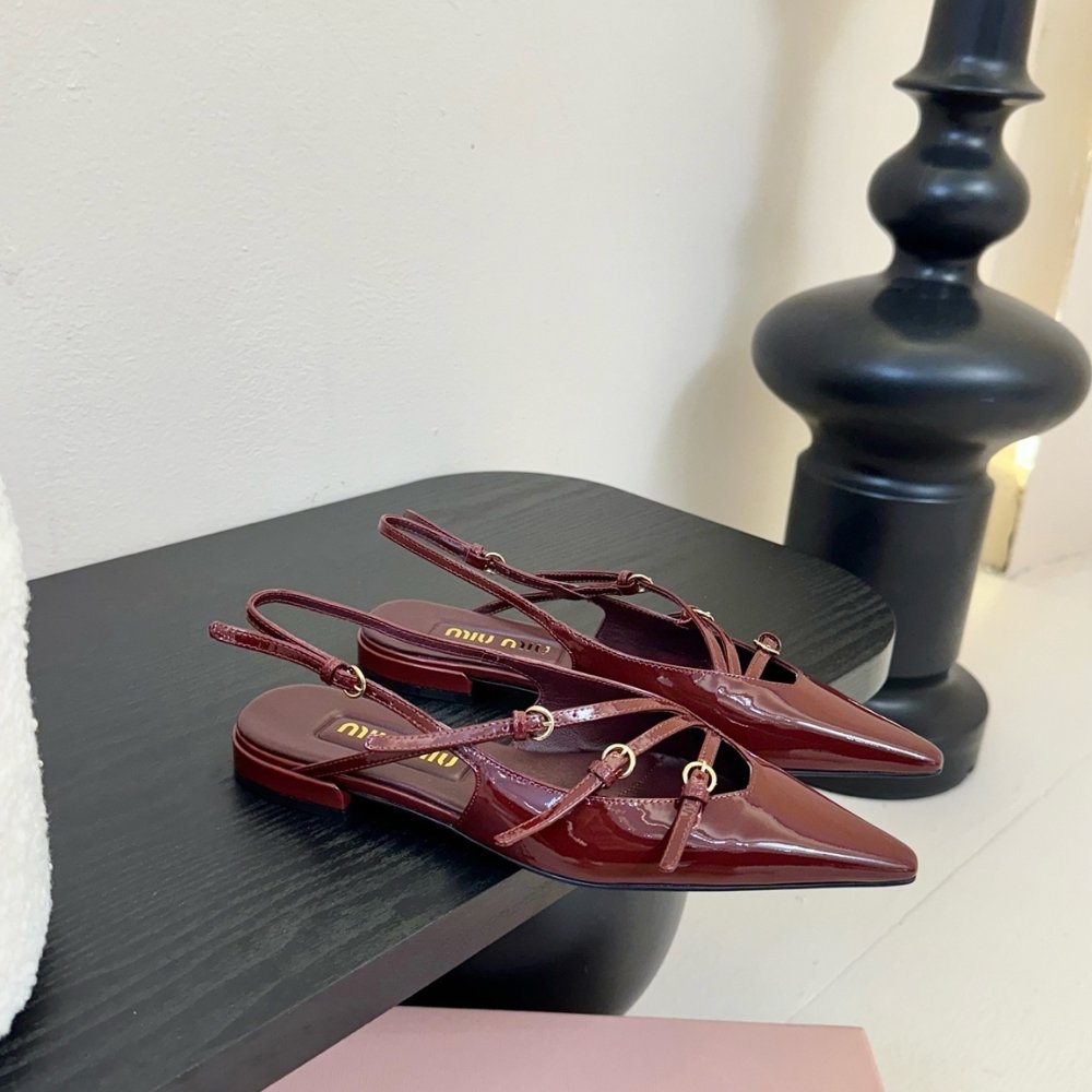 M1um1u Leather Slingback Ballerinas With Buckles Red 5F476E 069 F0D27 F 010