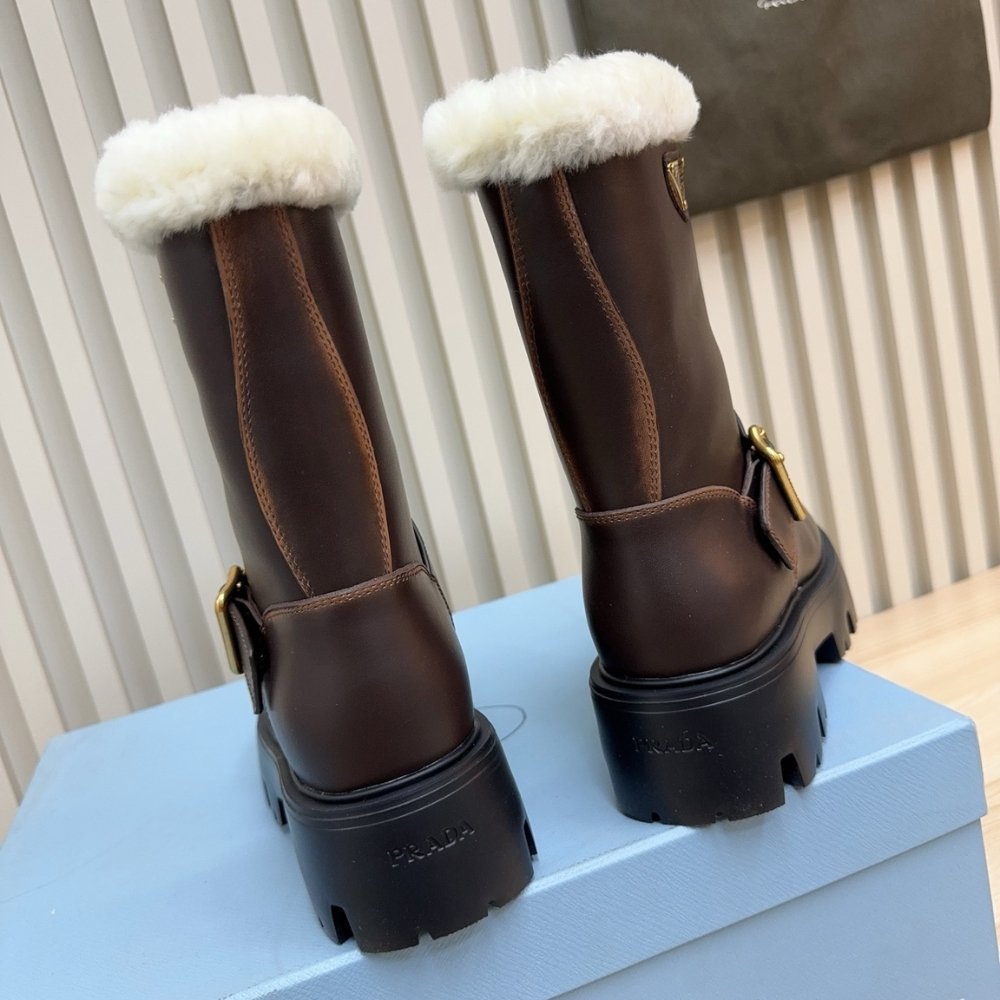 Pra*a Leather And Shearling Booties Cocoa Brown 1U187O Dfw F0324 F 050