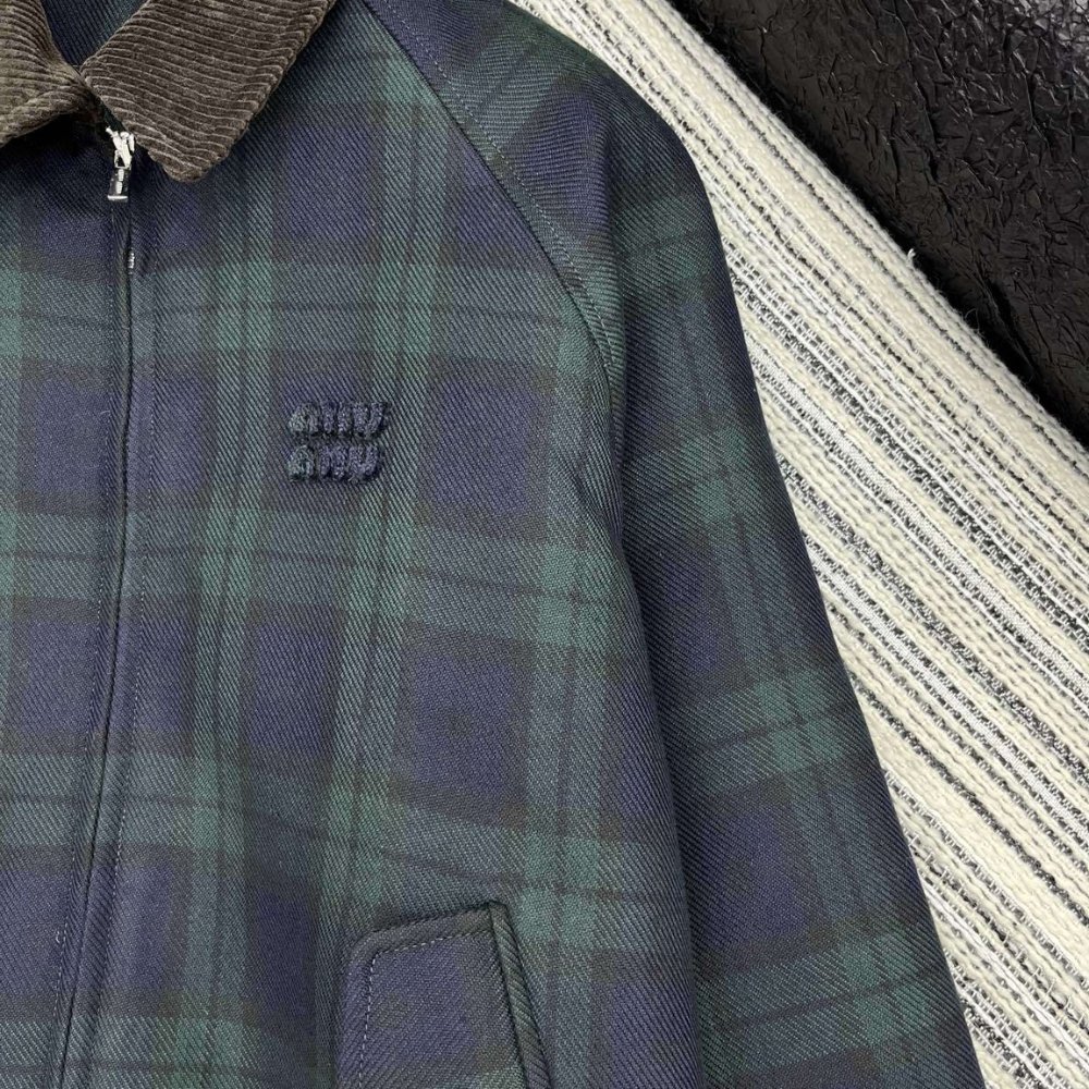 M1um1u Checked Twill Blouson Jacket Blue And Green Ml1328 17V7 F0D3Z S Ooo