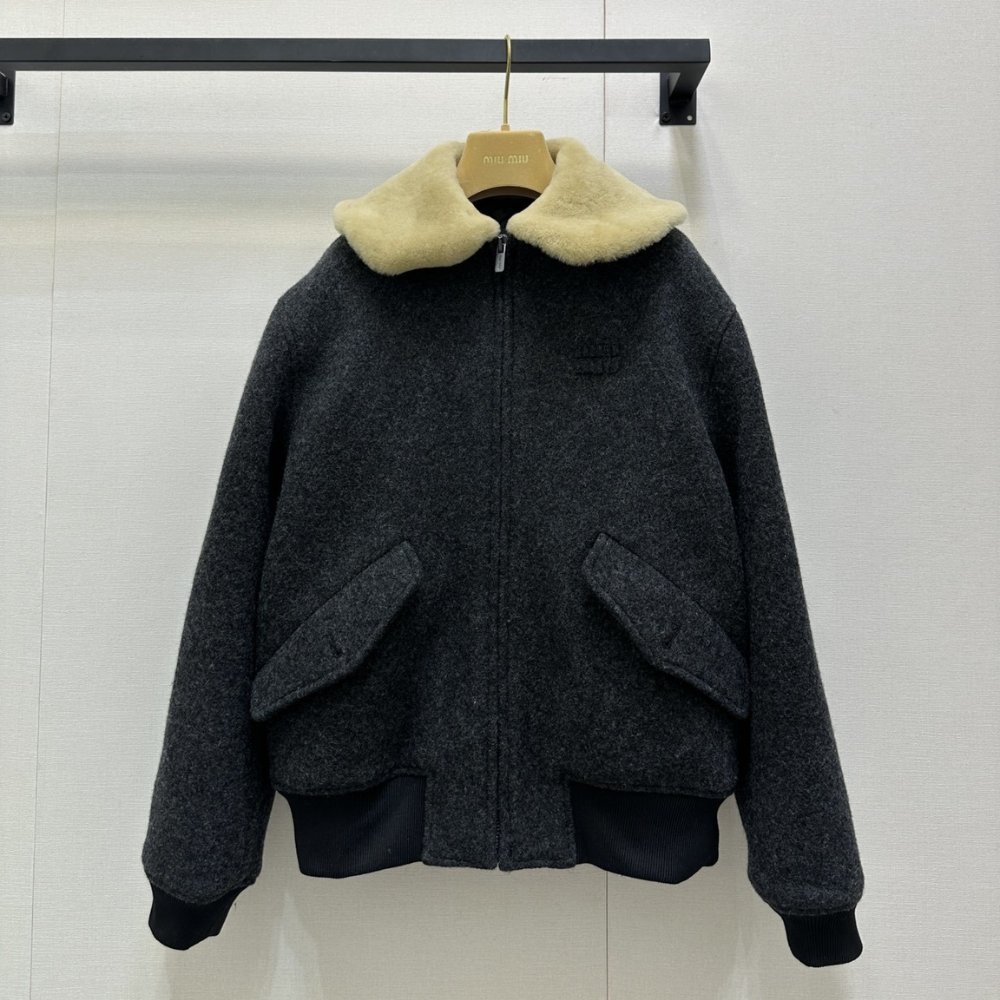 M1um1u Shetland Wool Blouson Jacket Anthracite Gray Ml1363 1799 F0308 S Ooo