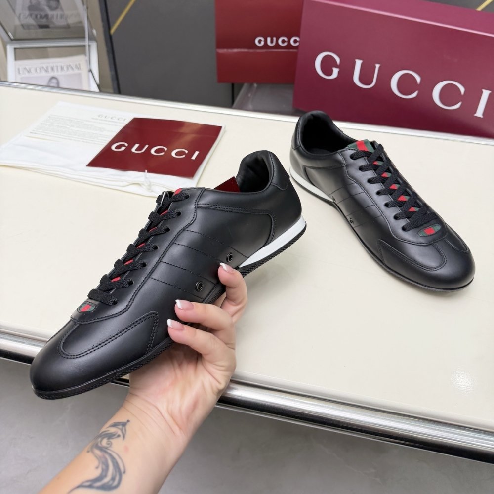 Gvc*1 Men Shift Trainers All Black Leather 857018 Aafuh 1086