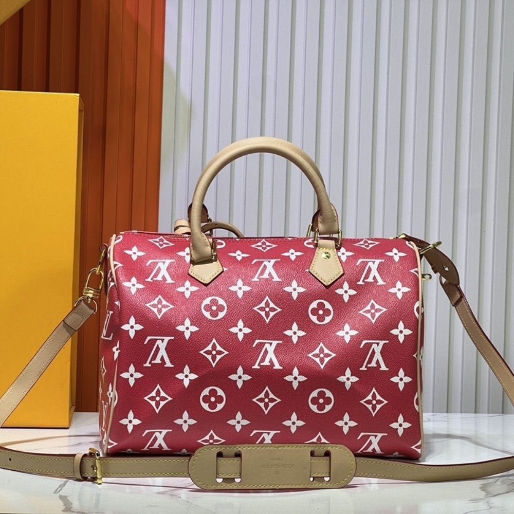 L0vis Vvtt0n Speedy P9 Bandoulière 30 Autruche Red 30Cm M14067