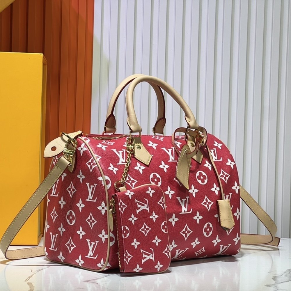 L0vis Vvtt0n Speedy P9 Bandoulière 30 Autruche Red 30Cm M14067