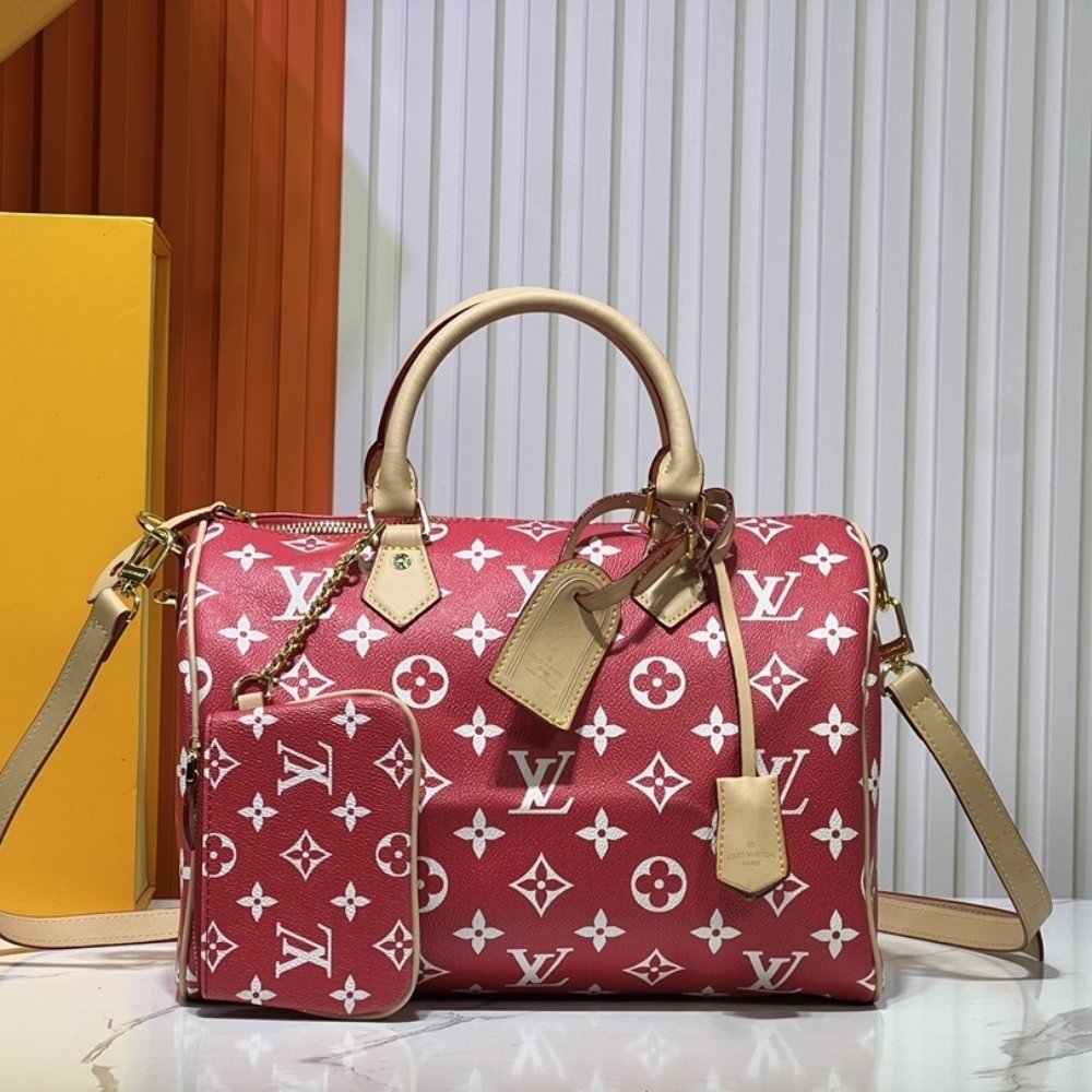 L0vis Vvtt0n Speedy P9 Bandoulière 30 Autruche Red 30Cm M14067