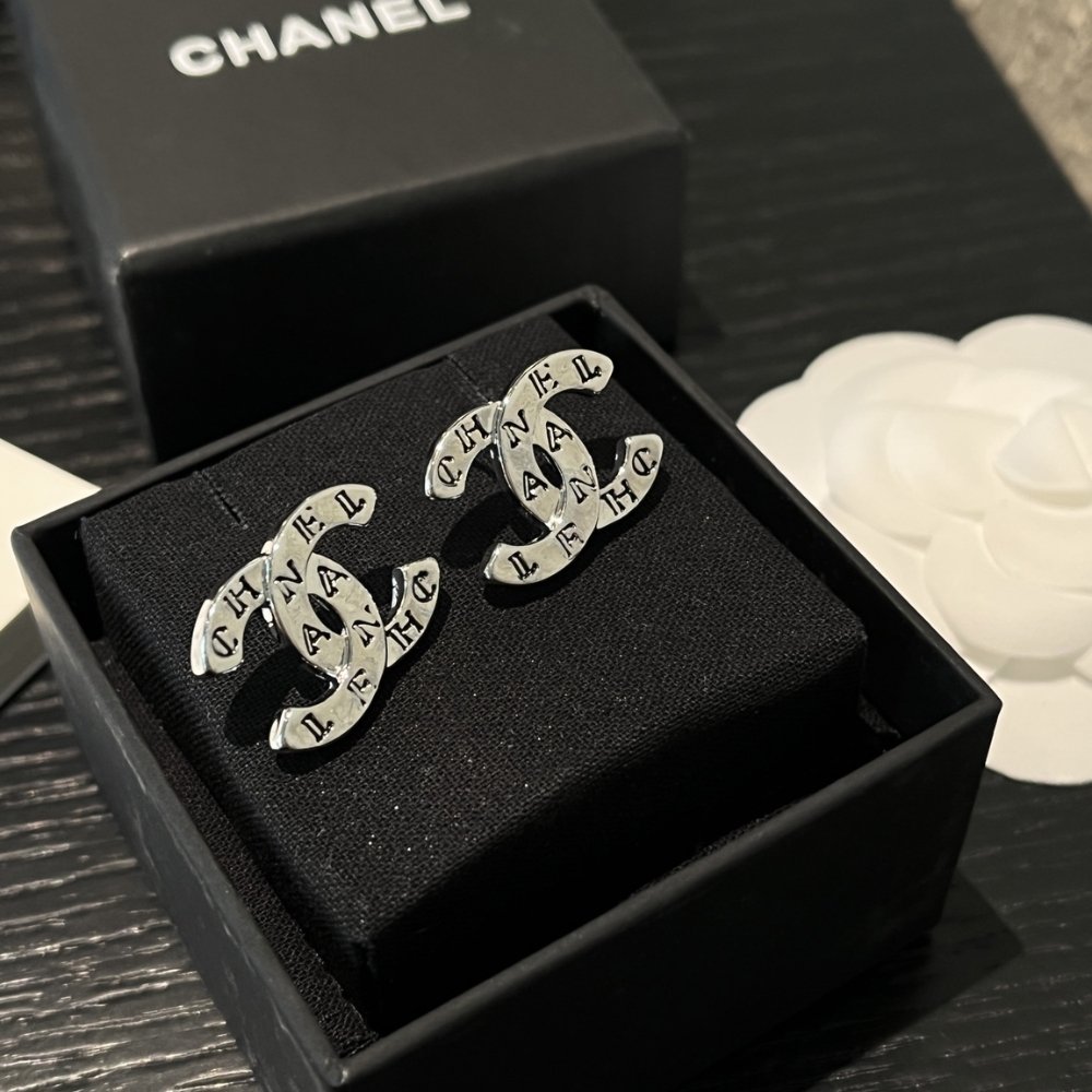 Ch**el Cc Classic Logo Earrings Silver