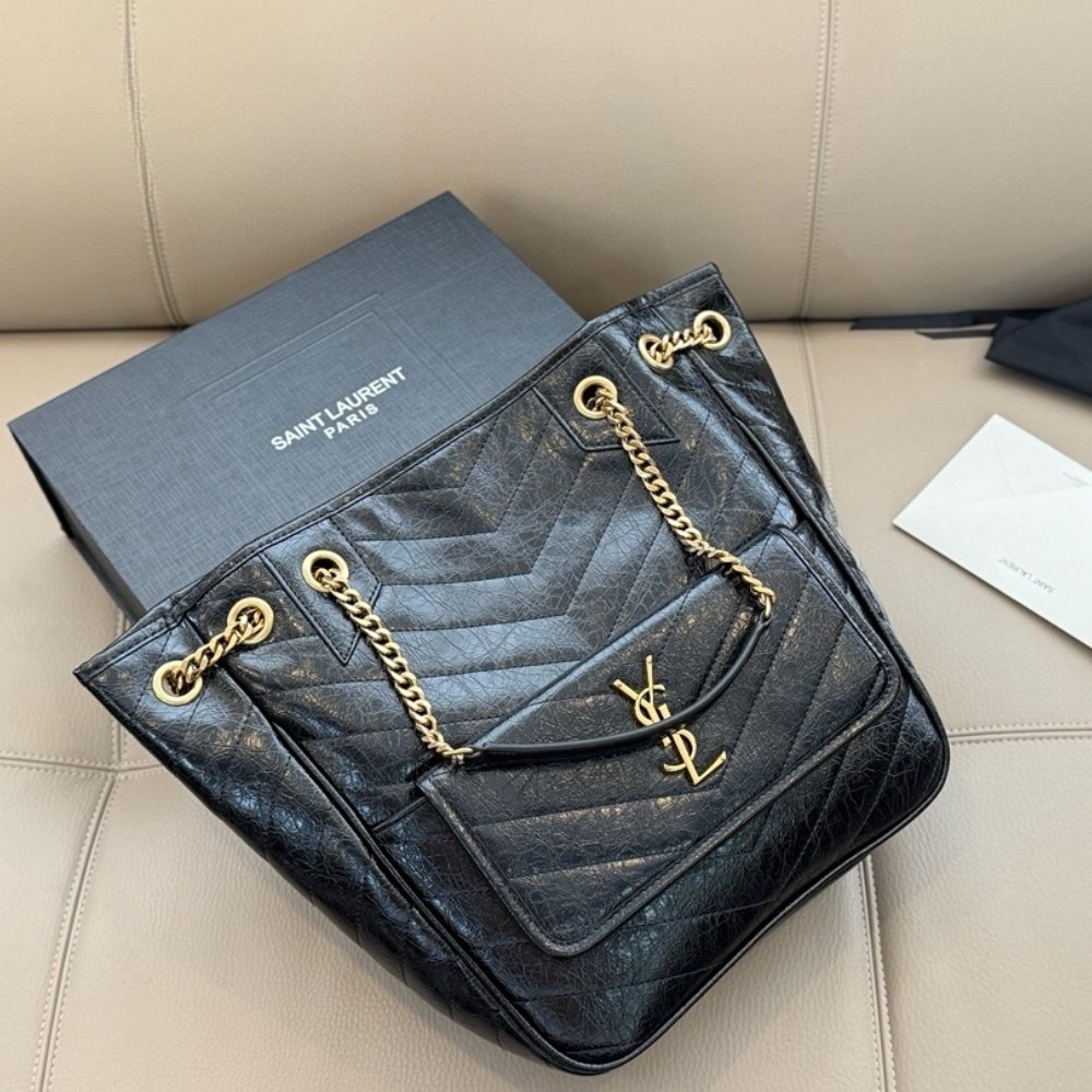Sa1nt Lau*nt Niki Small Shopping In Vintage Black Leather 30Cm 8622950EN071000