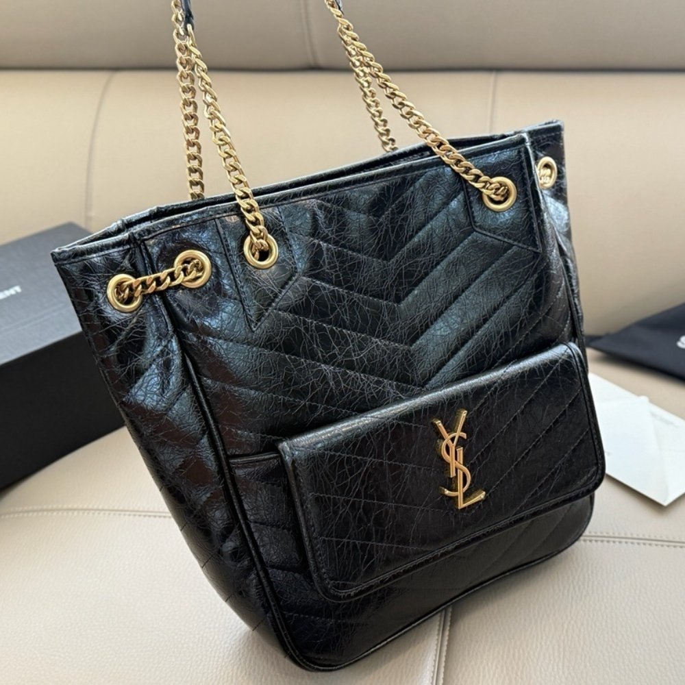 Sa1nt Lau*nt Niki Small Shopping In Vintage Black Leather 30Cm 8622950EN071000