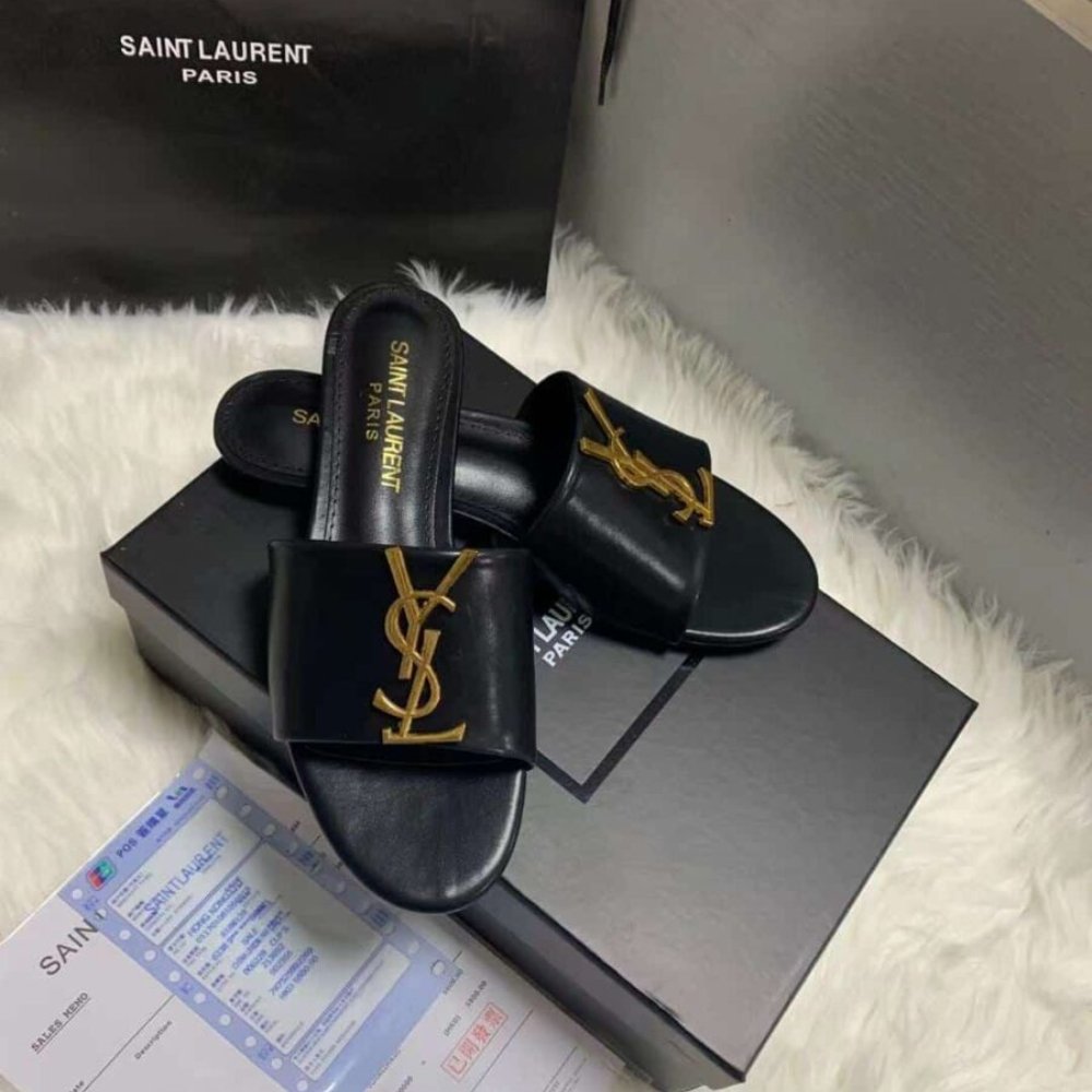 Sa1nt Lau*nt Logo Slippers Black