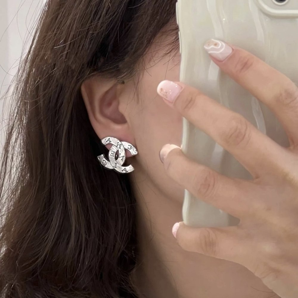 Ch**el Cc Classic Logo Earrings Silver