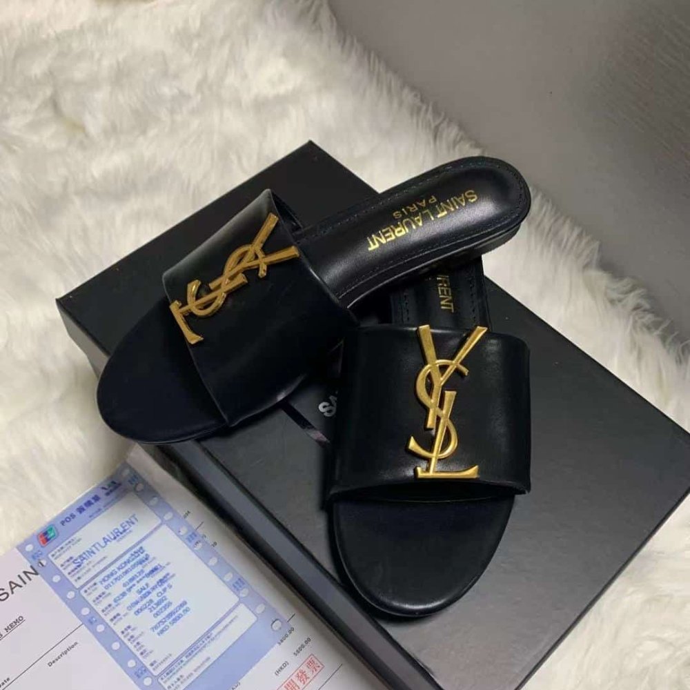 Sa1nt Lau*nt Logo Slippers Black