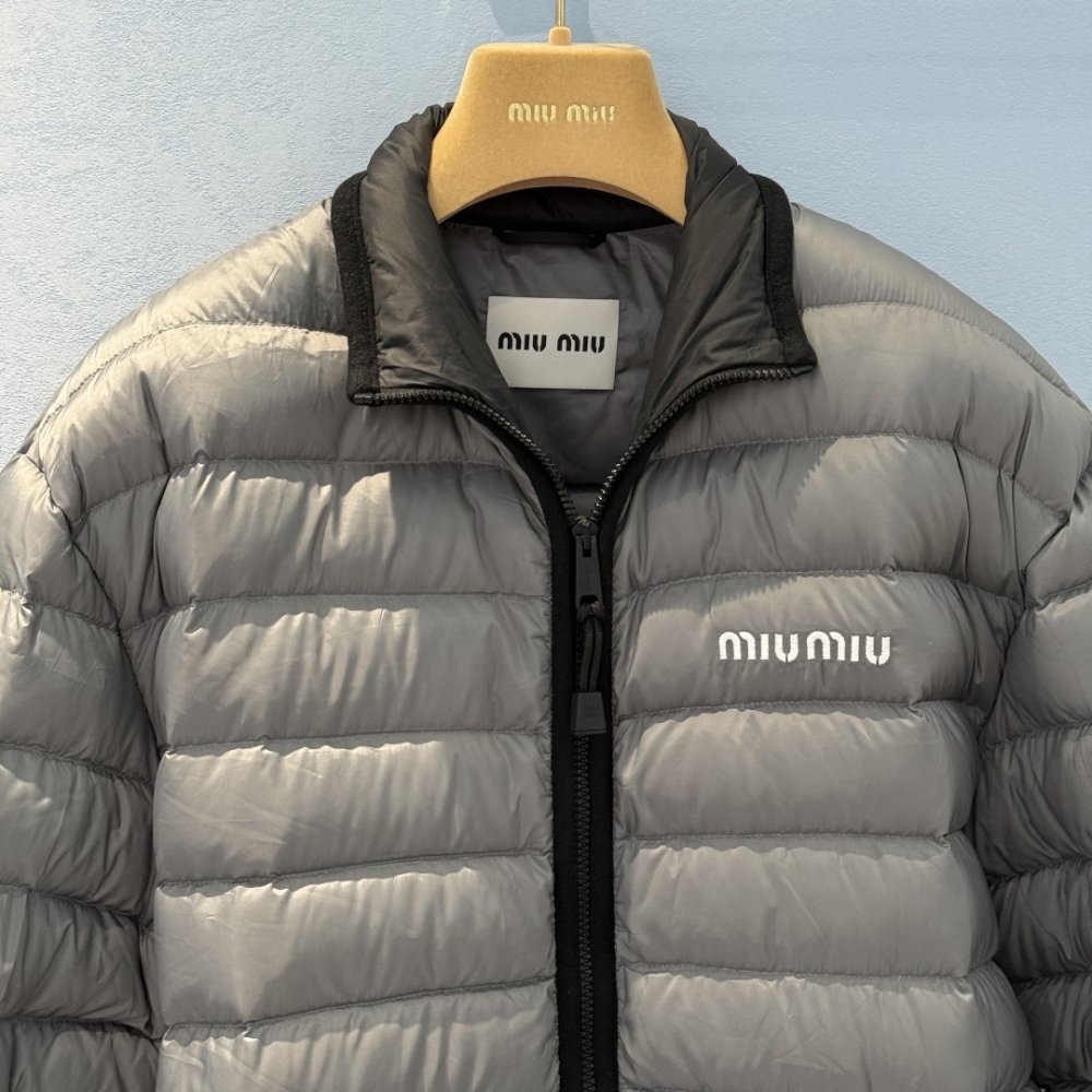 M1um1u Lightweight Pongé Down Jacket Gray Ml1347 1754 F0276 S Ooo