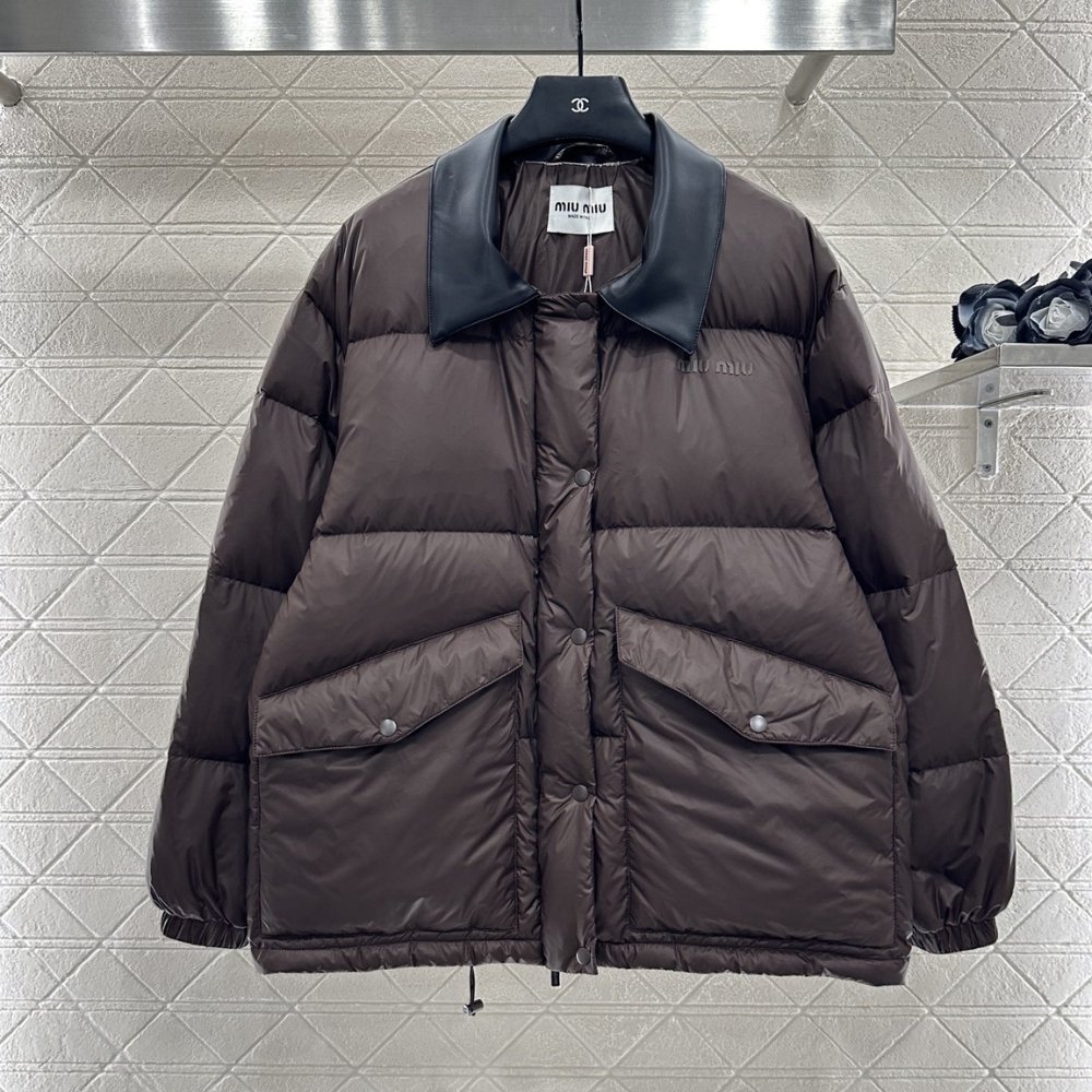 M1um1u Technical Ponge Cropped Down Jacket Brown Ml1107 15Wx F0192 S Ooo
