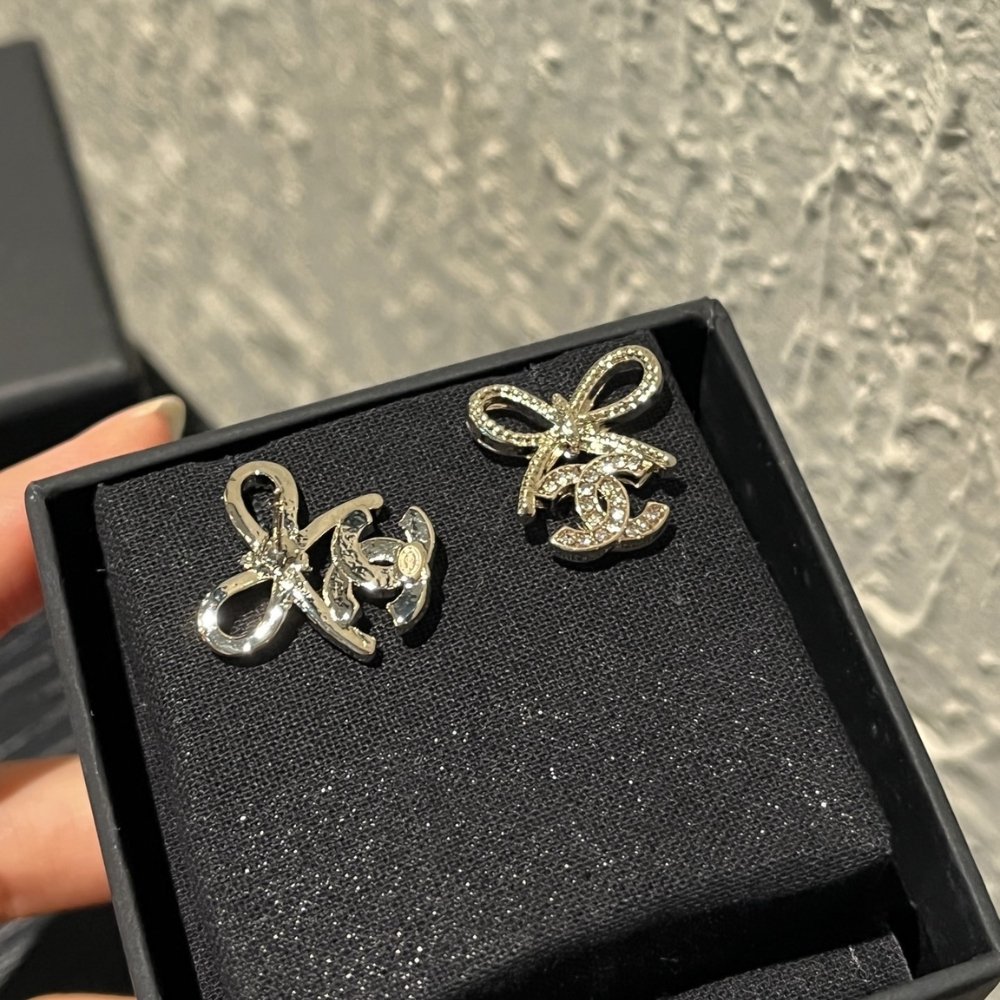 Ch**el Cc Crystal Strass Bow Stud Earrings Gold Abg601 B22434 U4562