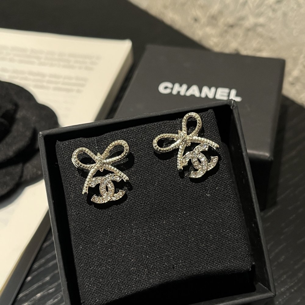 Ch**el Cc Crystal Strass Bow Stud Earrings Gold Abg601 B22434 U4562