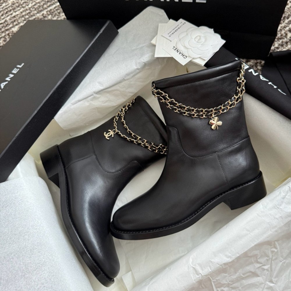 Ch**el Ankle Boots Black Leather