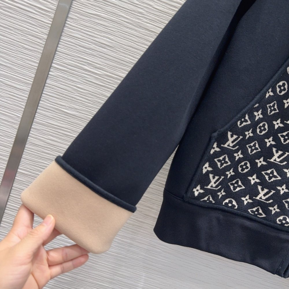 L0vis Vvtt0n Monogram Accent Zip Up Hoodie Black 1Ahzfa