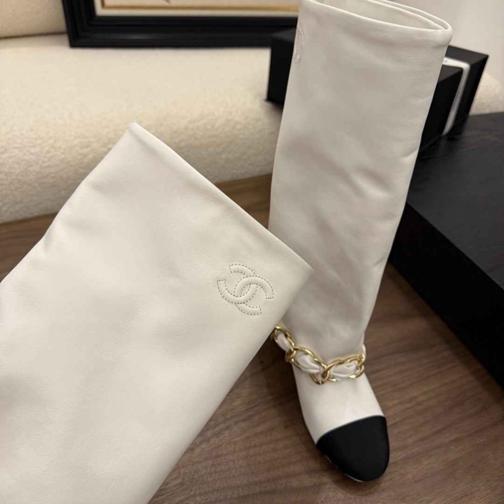[S*per Vip 1:1] Ch**el High Boots Leather And Grosgrain White G46677 B21755 U3294
