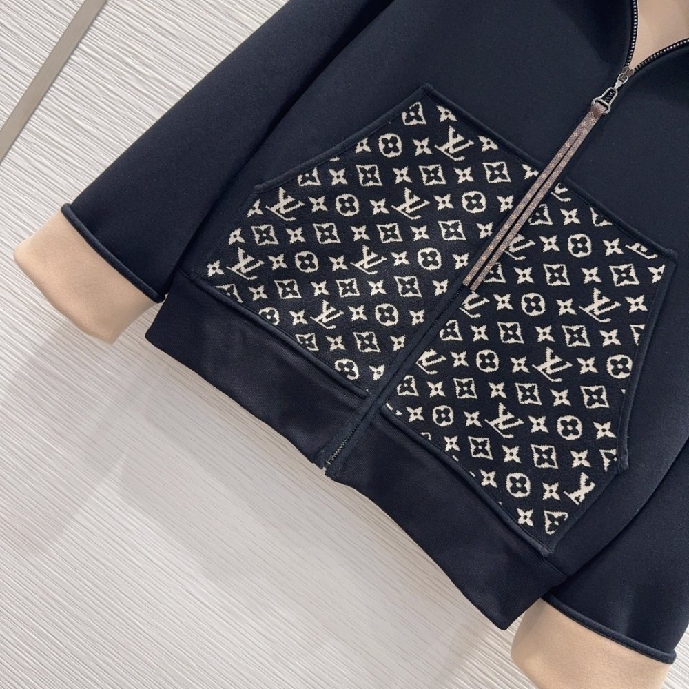 L0vis Vvtt0n Monogram Accent Zip Up Hoodie Black 1Ahzfa