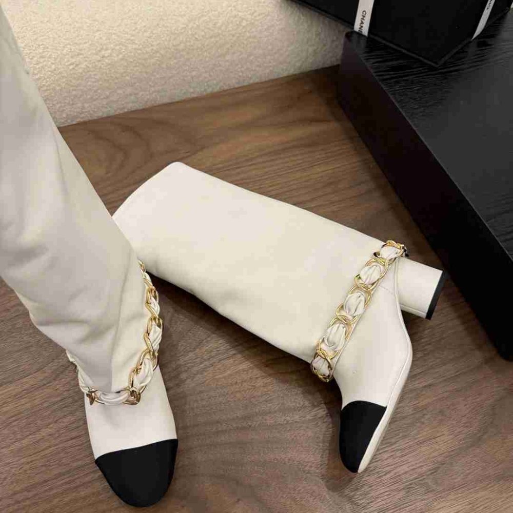 [S*per Vip 1:1] Ch**el High Boots Leather And Grosgrain White G46677 B21755 U3294