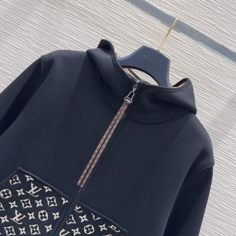 L0vis Vvtt0n Monogram Accent Zip Up Hoodie Black 1Ahzfa