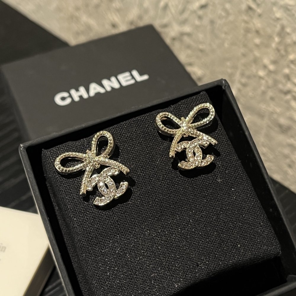 Ch**el Cc Crystal Strass Bow Stud Earrings Gold Abg601 B22434 U4562