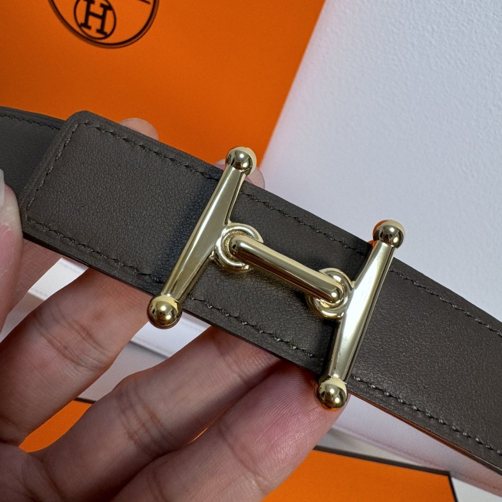 H**me5 Mors H Belt Buckle And Reversible Leather Strap Gold Black 24Mm H077922Cc06