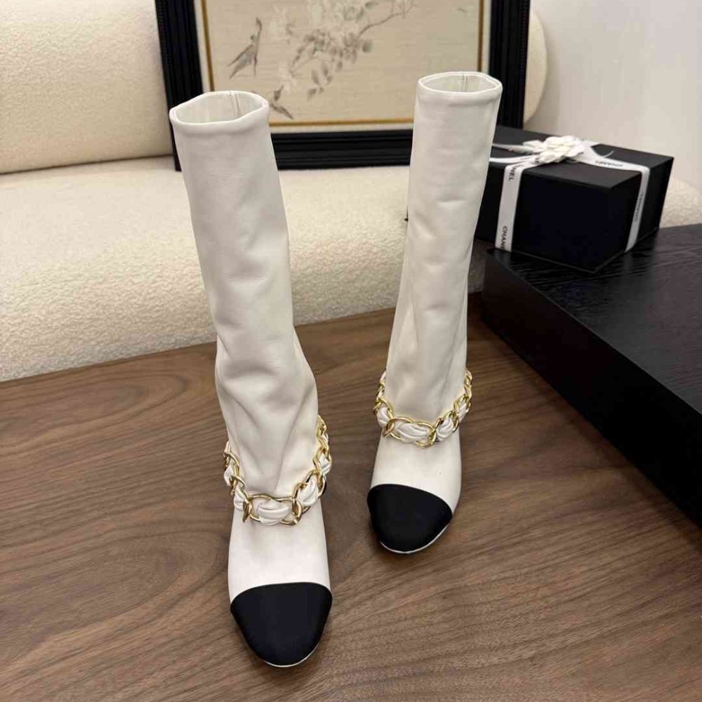 [S*per Vip 1:1] Ch**el High Boots Leather And Grosgrain White G46677 B21755 U3294