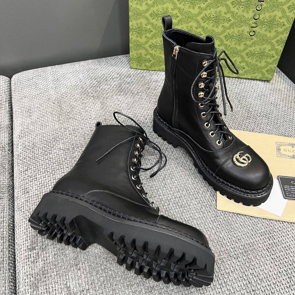 Gvc*1 Women Lace Up Ankle Boot With Gg Black 836050 Aadgl 1000