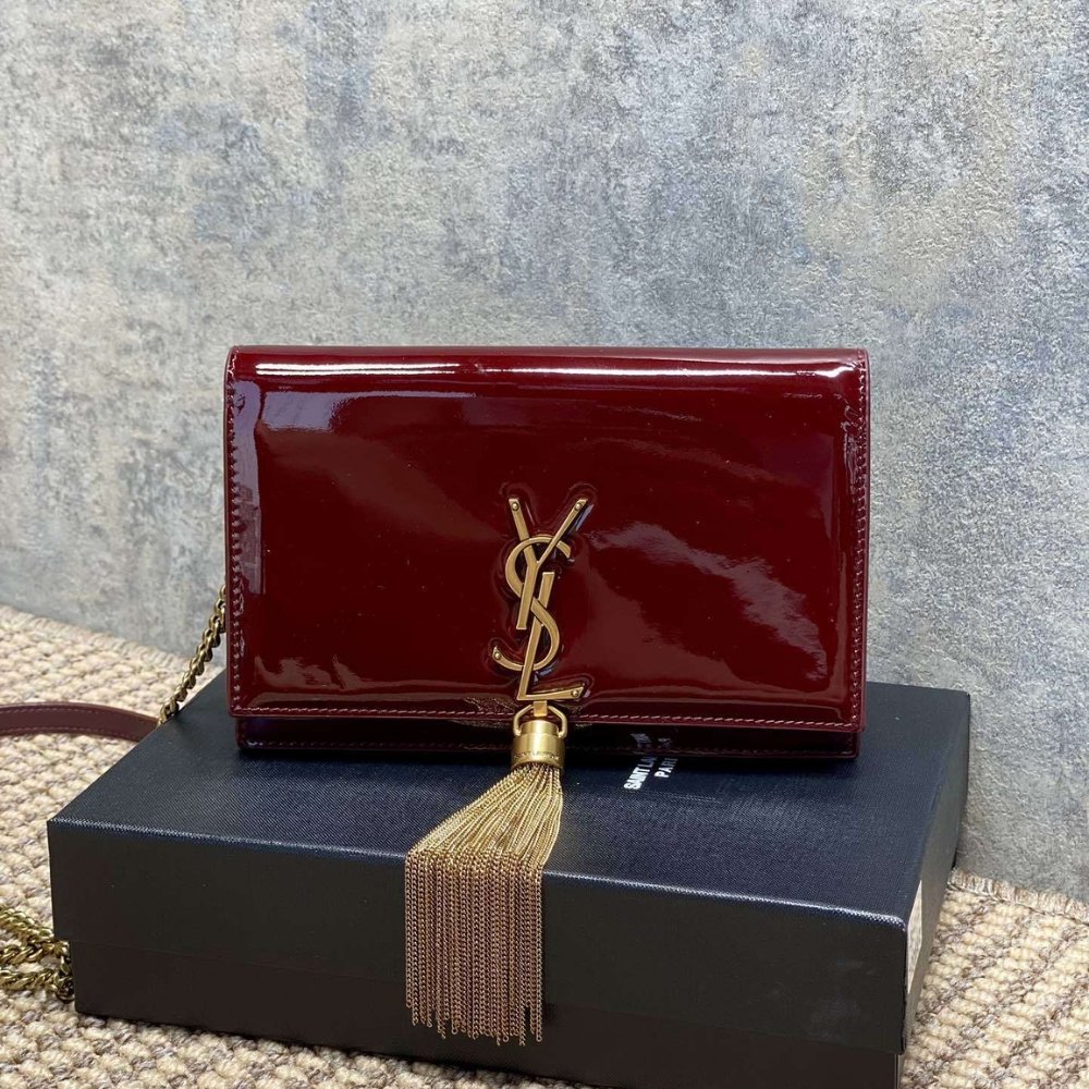[S*per Vip 1:1] Sa1nt Lau*nt Kate Tassel Chain Wallet Burgundy 19Cm 742833Bmiiw6413